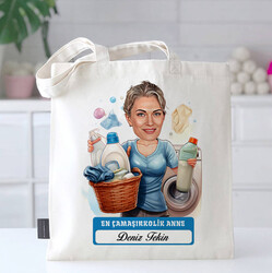 Çamaşırkolik Anne Karikatürlü Bez Çanta - 1