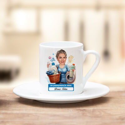 Çamaşırkolik Anne Karikatürlü Kahve Fincanı - 2