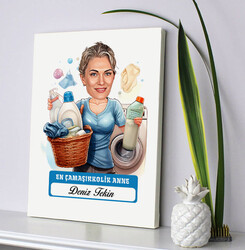 Çamaşırkolik Anne Karikatürlü Kanvas Tablo - 2