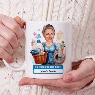 Çamaşırkolik Anne Karikatürlü Kupa Bardak - 1