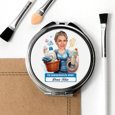 Çamaşırkolik Anne Karikatürlü Makyaj Aynası - 2