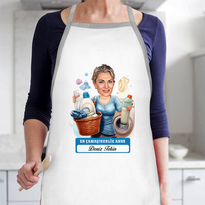 Çamaşırkolik Anne Karikatürlü Mutfak Önlüğü - 1