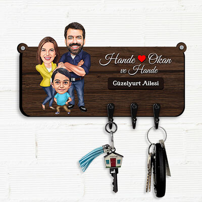 Canım Ailem Karikatürlü Anahtar Askısı - 1
