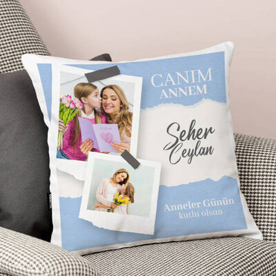 Canım Annem 2 Fotoğraflı Yastık - 1