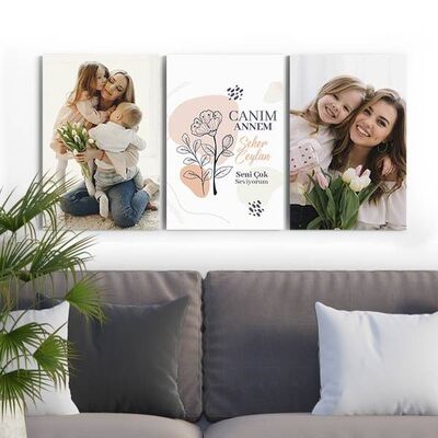 Canım Annem Fotoğraflı 3 Parça Kanvas Tablo - 1
