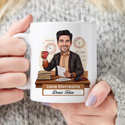 Canım Öğretmenim Mesajlı Erkek Karikatürlü Bardak - 1