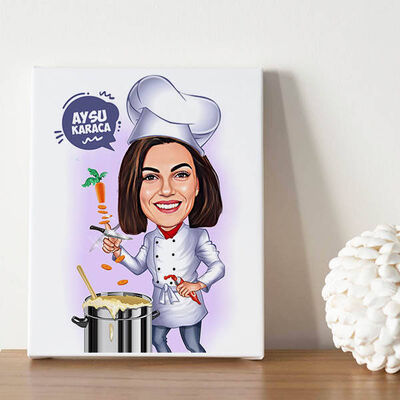 Chef Hatun Karikatürlü Kanvas Tablo - 1