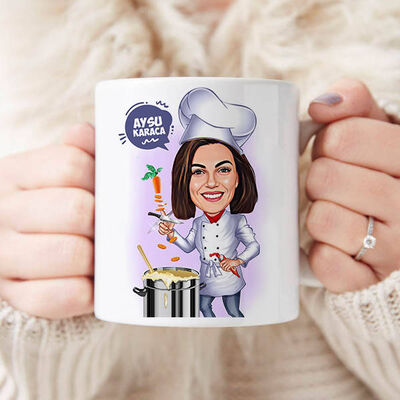Chef Hatun Karikatürlü Kupa Bardak - 1