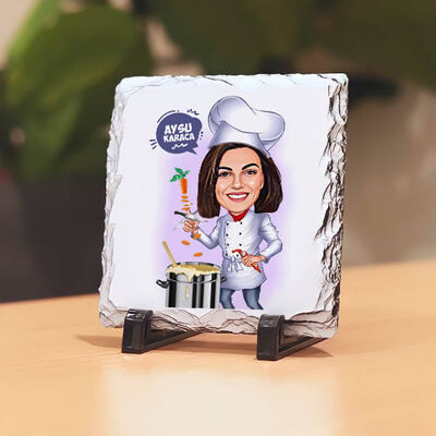 Chef Hatun Karikatürlü Taş Baskı - 1