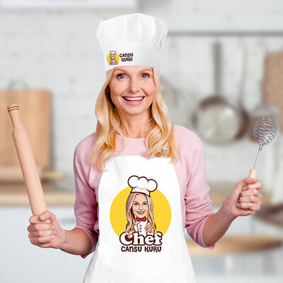 Chef Karikatür Tasarımlı Şapkalı Mutfak Önlüğü - 3