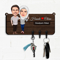 Çiçeği Burnunda Çiftler Karikatürlü Anahtar Askısı