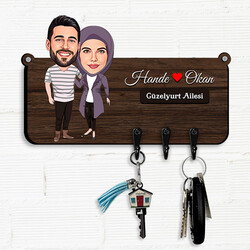 Çiçeği Burnunda Eşler Karikatürlü Anahtar Askısı