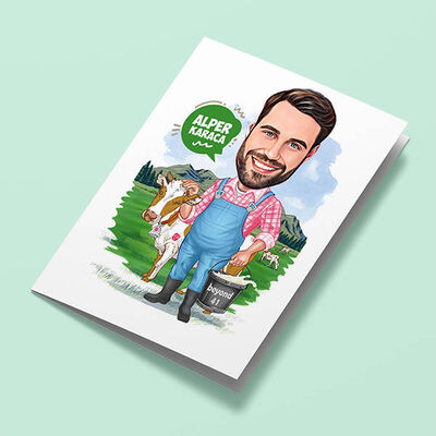 Çiftçi Erkek Karikatürlü Tebrik Kartı - 1