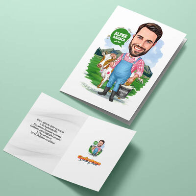 Çiftçi Erkek Karikatürlü Tebrik Kartı - 4