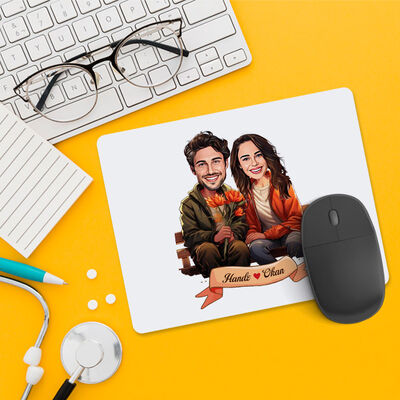 Ciftlere Özel Bankta Aşkımız Karikatürlü Mousepad - 1