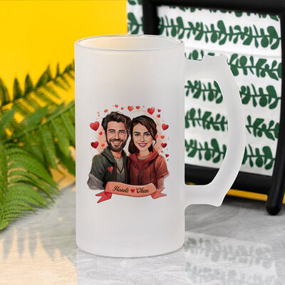 Çiftlere Özel Büyük Aşkımız Karikatürlü Bira Bardağı - 3