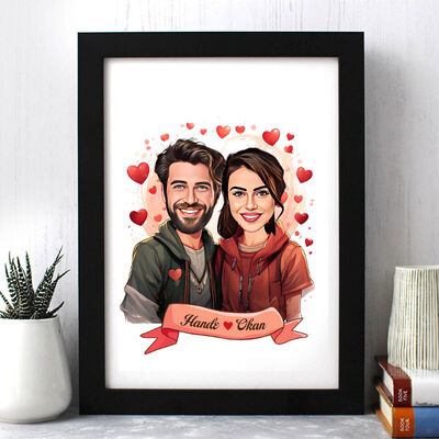 Çiftlere Özel Büyük Aşkımız Karikatürlü Çerçeve - 1