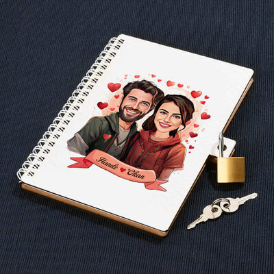 Çiftlere Özel Büyük Aşkımız Karikatürlü Kilitli Defter - 1