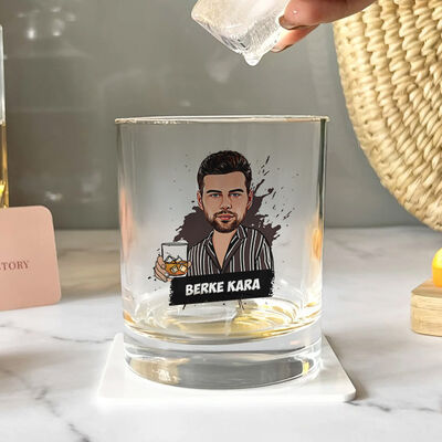 Çizgili Gömlekli Erkek Karikatürlü Viski Bardağı - 2