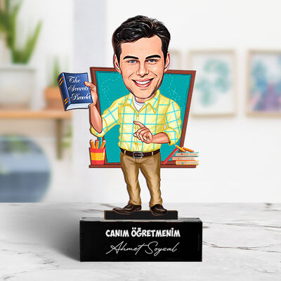 Çizgili Gömlekli Öğretmen Karikatürlü Biblo - 1