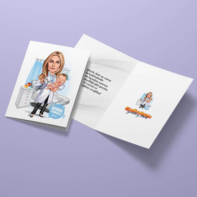 Çocuk Doktoru Kadın Karikatürlü Tebrik Kartı - 3