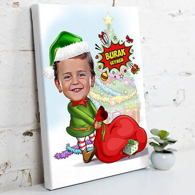 Çocuk Noel Baba Karikatürlü Kanvas Tablo - 1