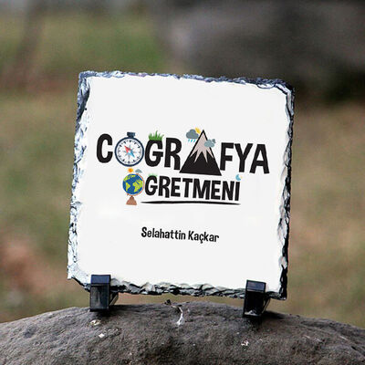Coğrafya Öğretmenine Hediye Kare Taş Baskı - 1