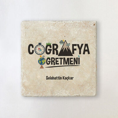 Coğrafya Öğretmenine Hediye Taş Bardak Altlığı - 1
