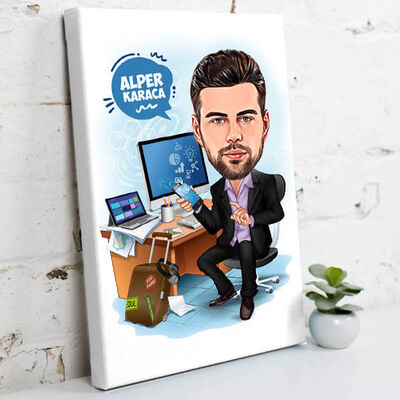 Çok Çalışan Erkek Karikatürlü Kanvas Tablo - 2