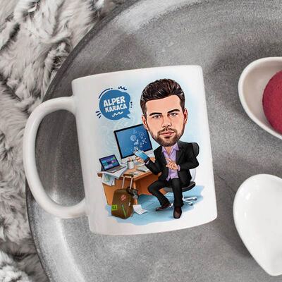 Çok Çalışan Erkek Karikatürlü Kupa Bardak - 2