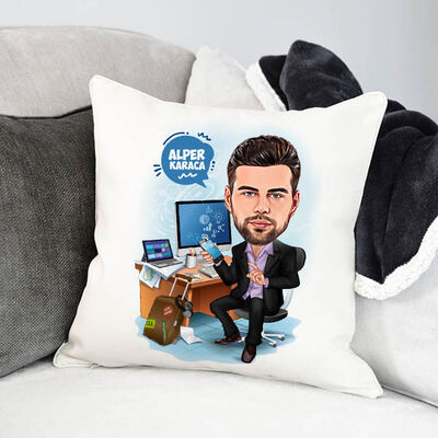 Çok Çalışan Erkek Karikatürlü Yastık - 1
