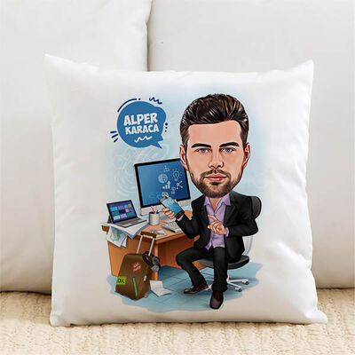 Çok Çalışan Erkek Karikatürlü Yastık - 2