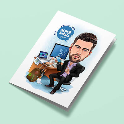 Çok Meşgul Erkek Karikatürlü Tebrik Kartı - 1