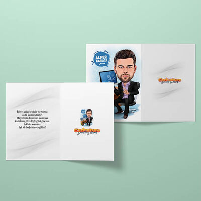Çok Meşgul Erkek Karikatürlü Tebrik Kartı - 2