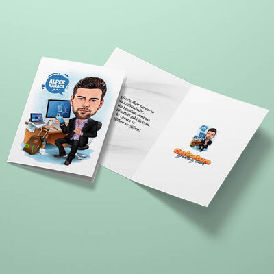 Çok Meşgul Erkek Karikatürlü Tebrik Kartı - 3