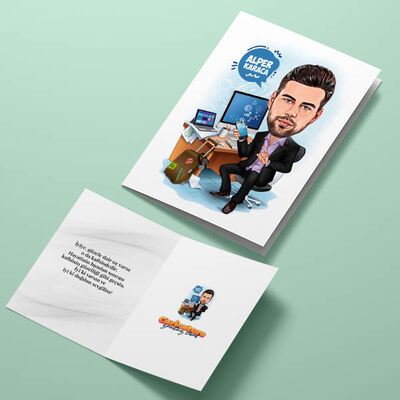 Çok Meşgul Erkek Karikatürlü Tebrik Kartı - 4