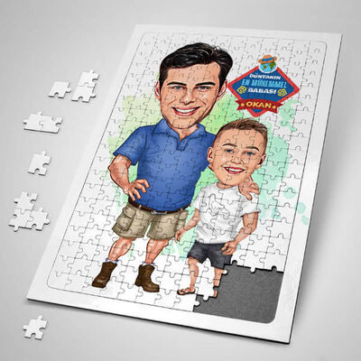 Cool Baba ve Oğlu Karikatürlü Puzzle - 1