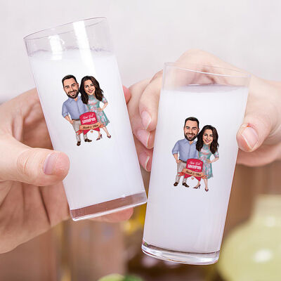 Daima Aşkla Karikatürlü İkili Rakı Bardağı Seti - 2