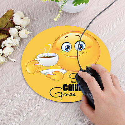 Daima Gülümse Emoji Yuvarlak Mousepad - 1