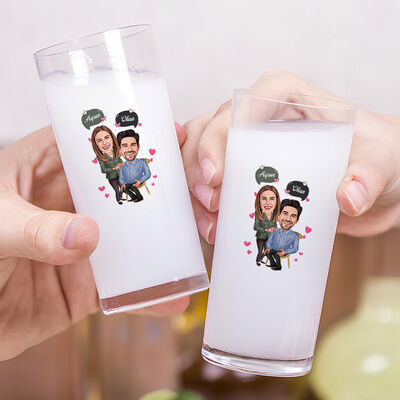 Daima Seni Seveceğim Karikatürlü İkili Rakı Bardağı Seti - 2
