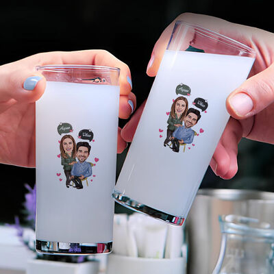Daima Seni Seveceğim Karikatürlü İkili Rakı Bardağı Seti - 1