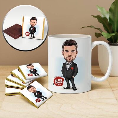 Damat Erkek Karikatürlü Kupa ve Çikolata - 1