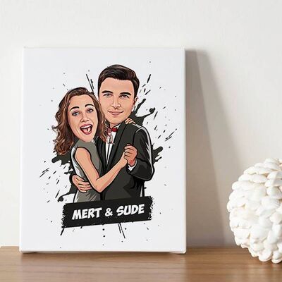 Dans Eden Çiftler Karikatürlü Kanvas - 1