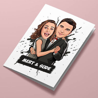 Dans Eden Çiftler Karikatürlü Tebrik Kartı - 1