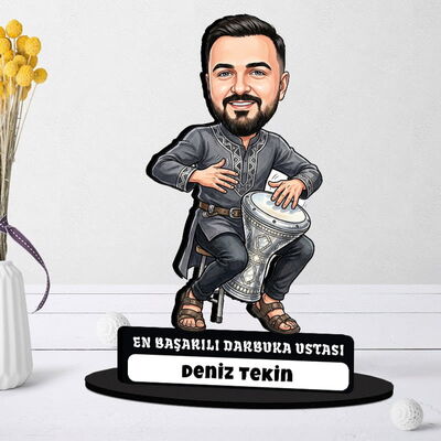 Darbuka Ustası Müzisyen Erkek Karikatürlü Biblo - 1