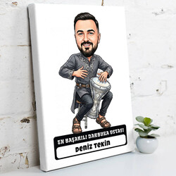 Darbuka Ustası Müzisyen Erkek Karikatürlü Kanvas Tablo