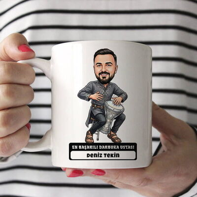 Darbuka Ustası Müzisyen Erkek Karikatürlü Kupa Bardak - 1