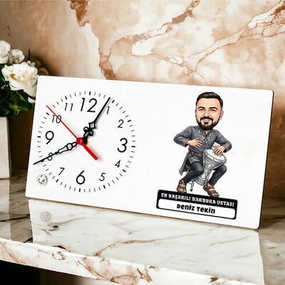Darbuka Ustası Müzisyen Erkek Karikatürlü Masa Saati - 1