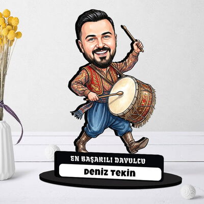 Davulcu Müzisyen Erkek Karikatürlü Biblo - 1