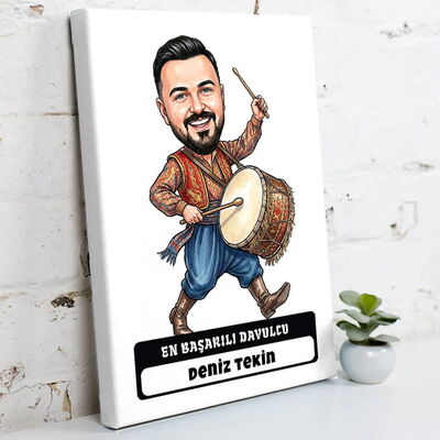 Davulcu Müzisyen Erkek Karikatürlü Kanvas Tablo - 1